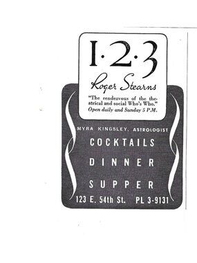 Print Ad Roger Stearns Astrologist Cocktails Dinner Supper Vintage 1942 New York